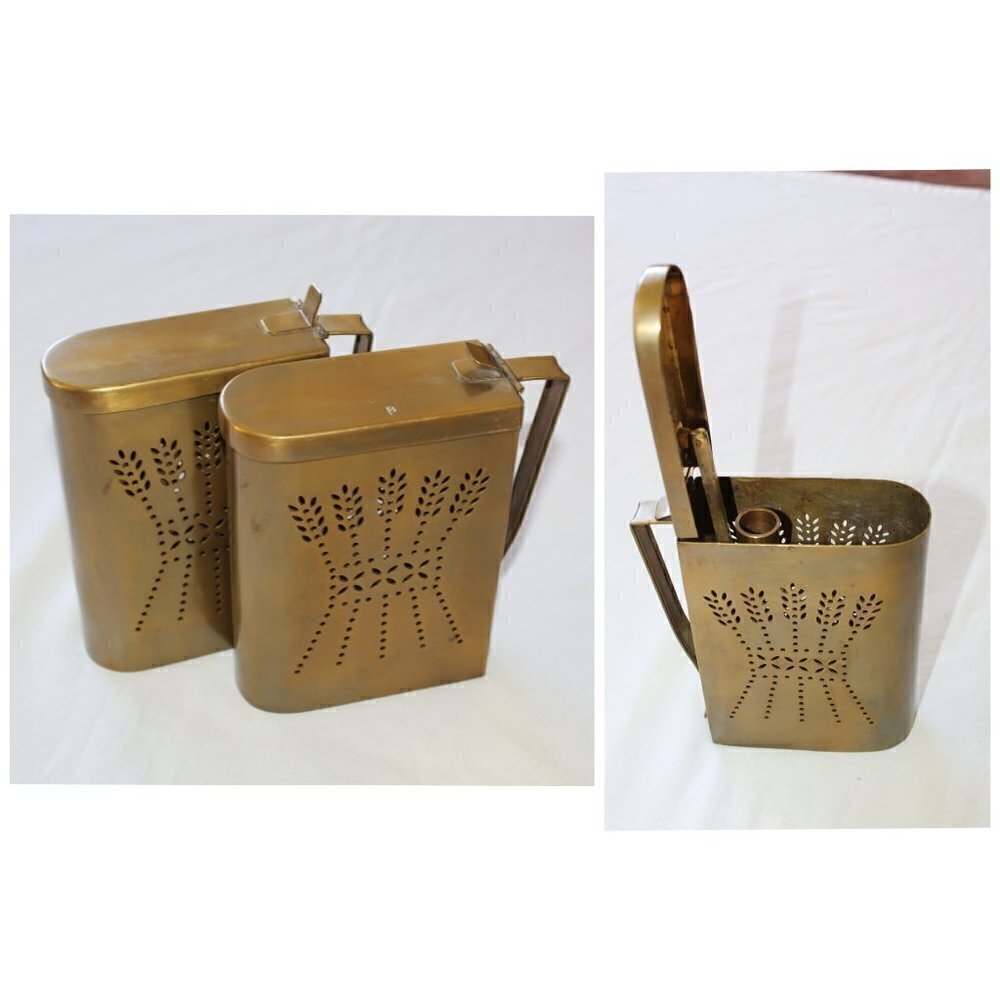 Vintage Mid Century Solid Brass Wheat Spike Candle Holder pair Pull open